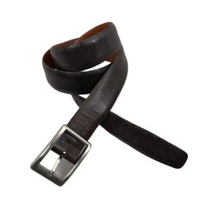 Cole Haan Brown Leather Belt Size 40 Mens Lizard Grain Silver Buckle Dress 1.25"